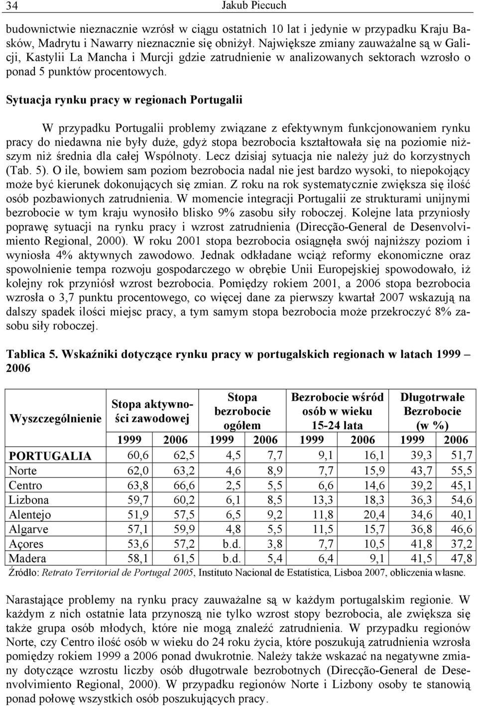 Sytuacja rynku pracy w regionach Portugalii W przypadku Portugalii problemy związane z efektywnym funkcjonowaniem rynku pracy do niedawna nie były duże, gdyż stopa bezrobocia kształtowała się na