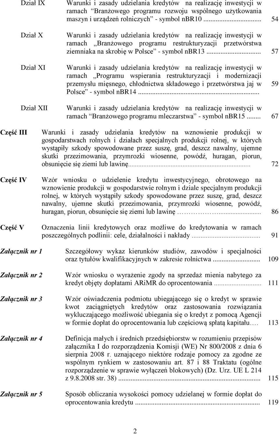 .. 57 Dział XI Warunki i zasady udzielania kredytów na realizację inwestycji w ramach Programu wspierania restrukturyzacji i modernizacji przemysłu mięsnego, chłodnictwa składowego i przetwórstwa jaj