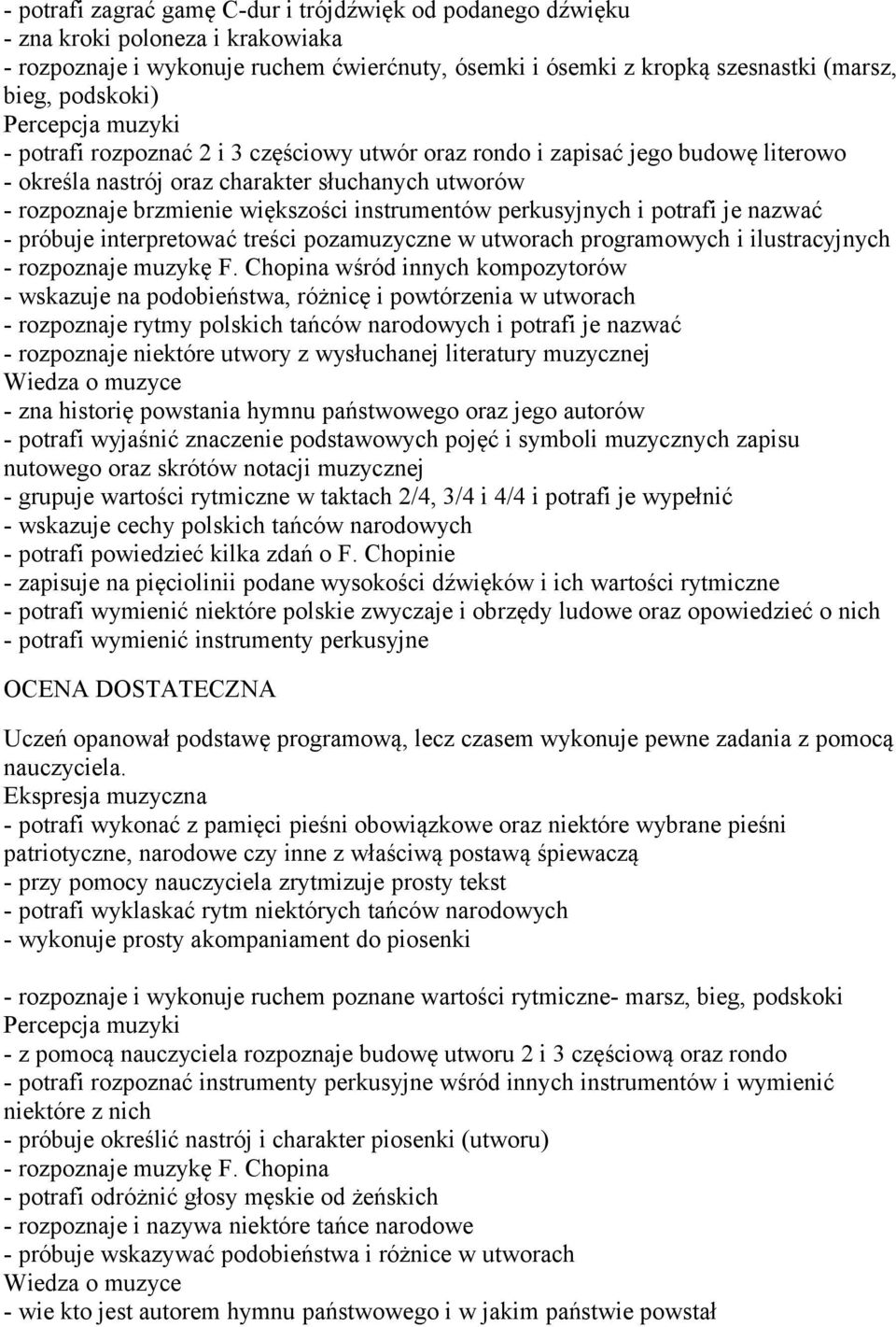 potrafi je nazwać - próbuje interpretować treści pozamuzyczne w utworach programowych i ilustracyjnych - rozpoznaje muzykę F.