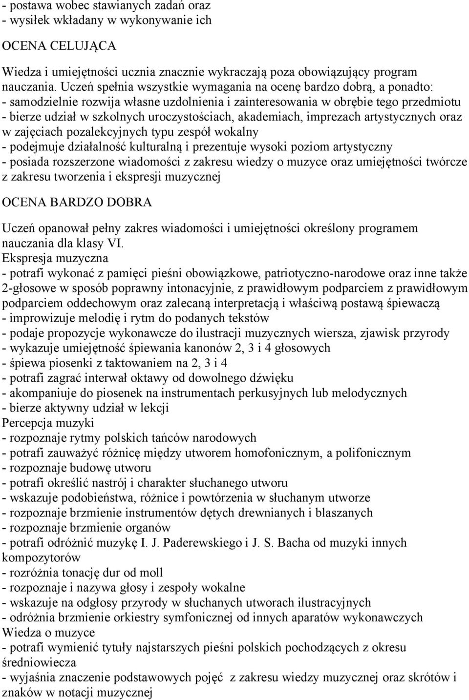 akademiach, imprezach artystycznych oraz w zajęciach pozalekcyjnych typu zespół wokalny - podejmuje działalność kulturalną i prezentuje wysoki poziom artystyczny - posiada rozszerzone wiadomości z