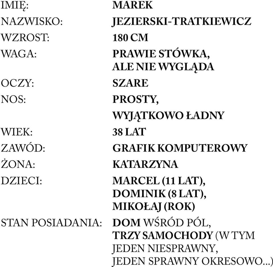 WYJĄTKOWO ŁADNY 38 LAT GRAFIK KOMPUTEROWY KATARZYNA MARCEL (11 LAT), DOMINIK (8 LAT),