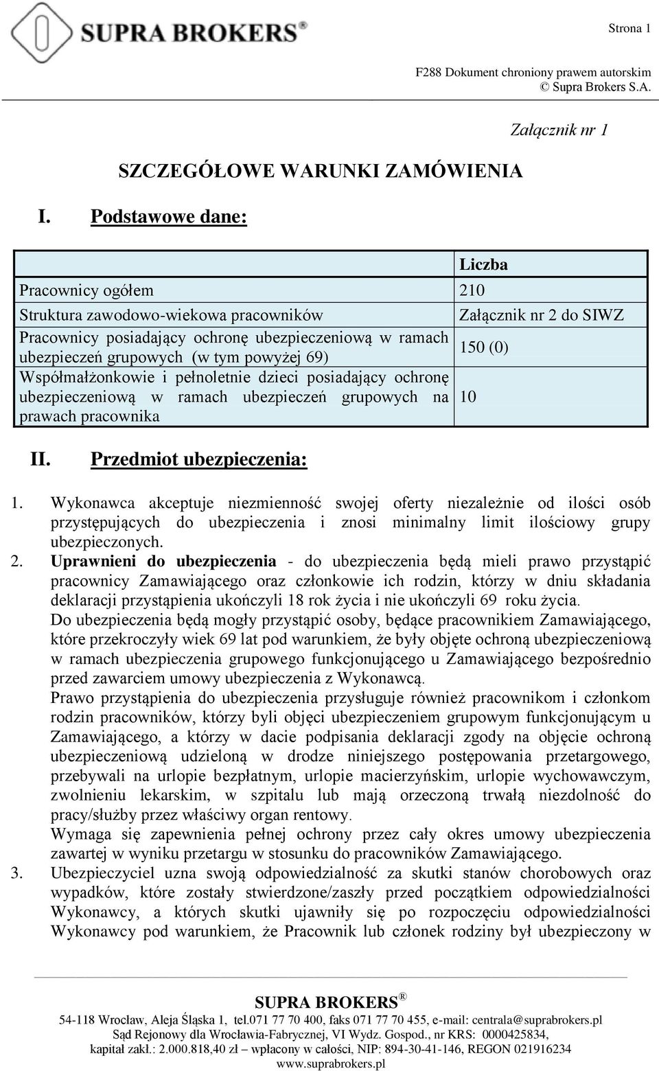 grupowych (w tym powyżej 69) Współmałżonkowie i pełnoletnie dzieci posiadający ochronę ubezpieczeniową w ramach ubezpieczeń grupowych na 10 prawach pracownika II. Przedmiot ubezpieczenia: 1.