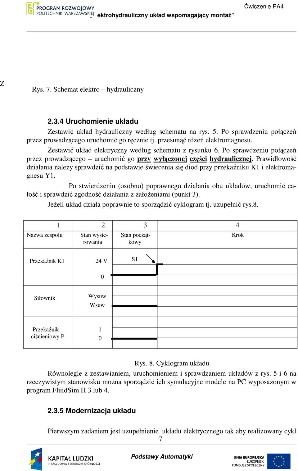 Prawidłowość działania naleŝy sprawdzić na podstawie świecenia się diod przy przekaźniku i elektromagnesu Y1.