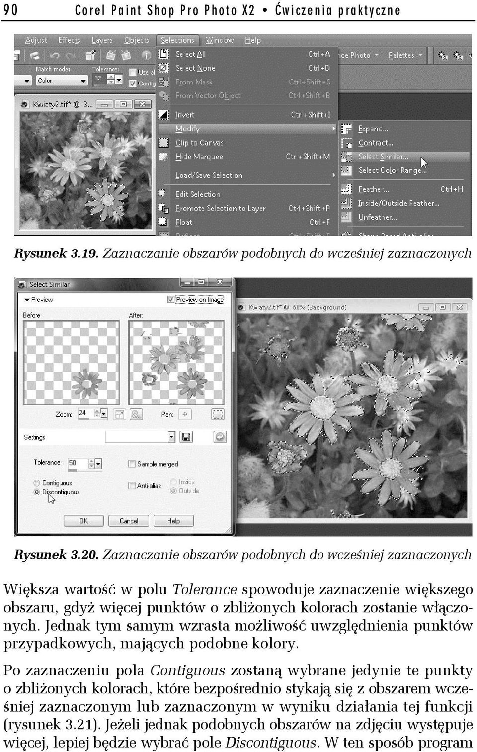 włączonych. Jednak tym samym wzrasta możliwość uwzględnienia punktów przypadkowych, mających podobne kolory.