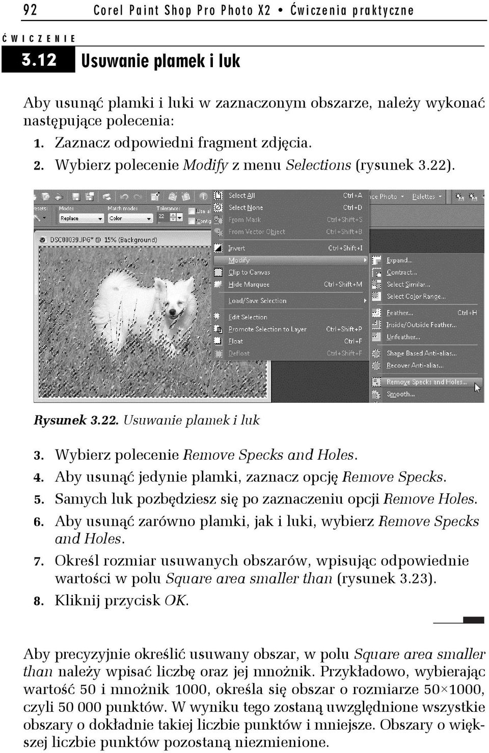Aby usunąć jedynie plamki, zaznacz opcję Remove Specks. 5. Samych luk pozbędziesz się po zaznaczeniu opcji Remove Holes. 6. Aby usunąć zarówno plamki, jak i luki, wybierz Remove Specks and Holes. 7.