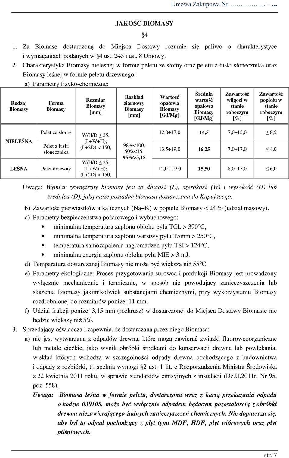 Charakterystyka Biomasy nieleśnej w formie peletu ze słomy oraz peletu z łuski słonecznika oraz Rodzaj Biomasy Biomasy leśnej w formie peletu drzewnego: a) Parametry fizyko-chemiczne: Forma Biomasy