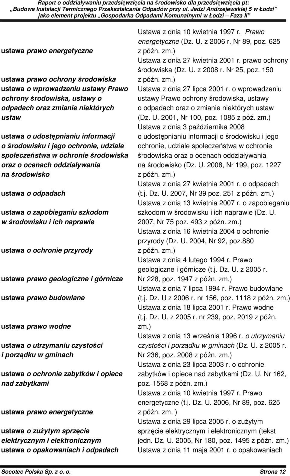 ochronie przyrody ustawa prawo geologiczne i górnicze ustawa prawo budowlane ustawa prawo wodne ustawa o utrzymaniu czystości i porządku w gminach ustawa o ochronie zabytków i opiece nad zabytkami