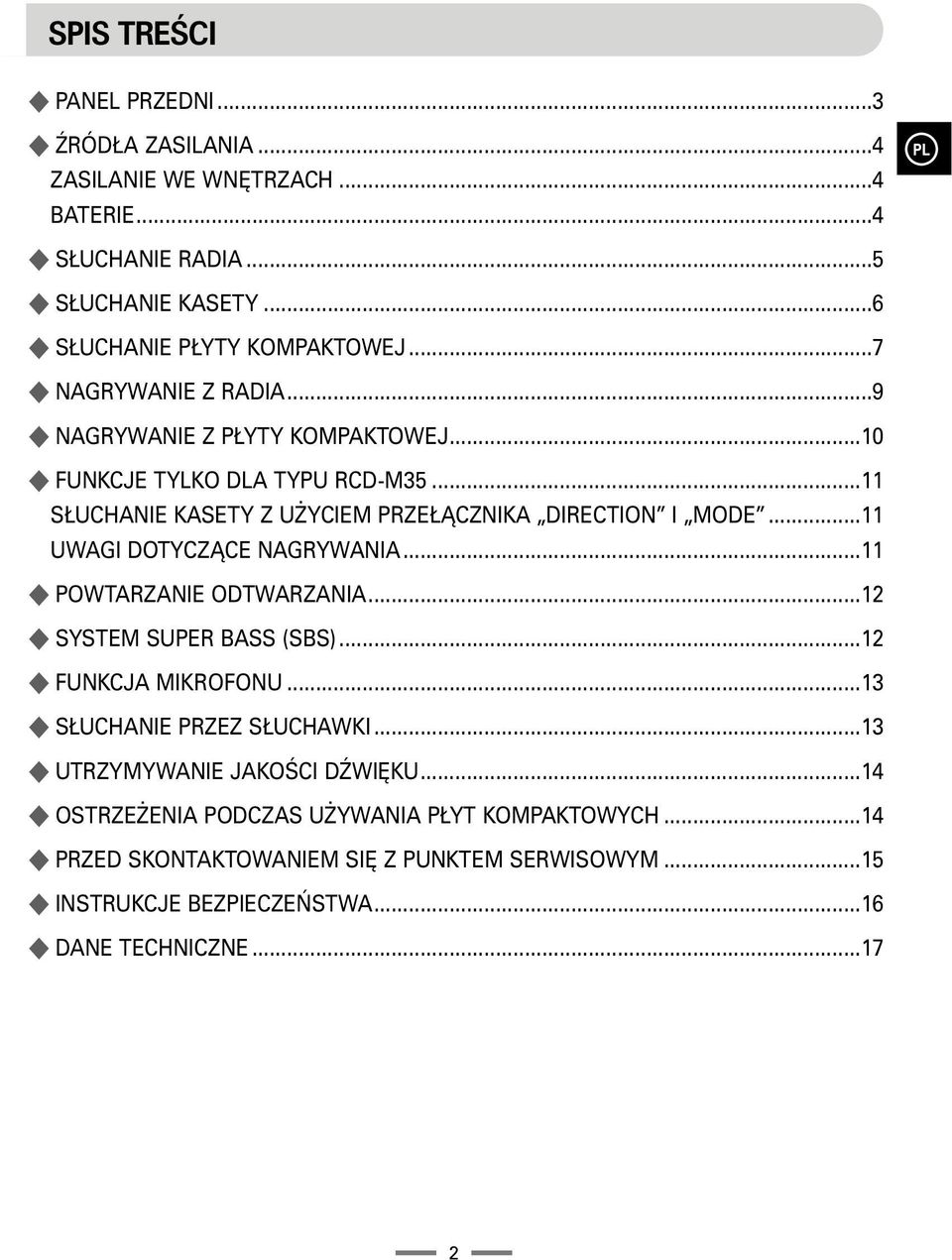 ..11 UWAGI DOTYCZ CE NAGRYWANIA...11 POWTARZANIE ODTWARZANIA...12 SYSTEM SUPER BASS (SBS)...12 FUNKCJA MIKROFONU...13 S UCHANIE PRZEZ S UCHAWKI.