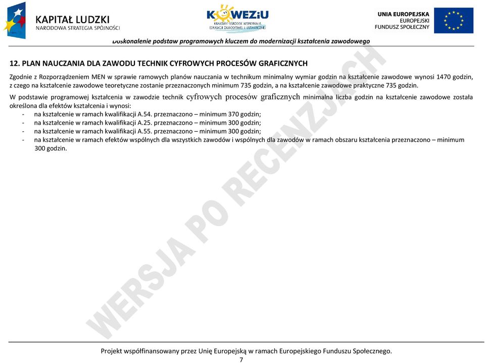 W podstawie programowej kształcenia w zawodzie technik cyfrowych procesów graficznych minimalna liczba godzin na kształcenie zawodowe została określona dla efektów kształcenia i wynosi: - na