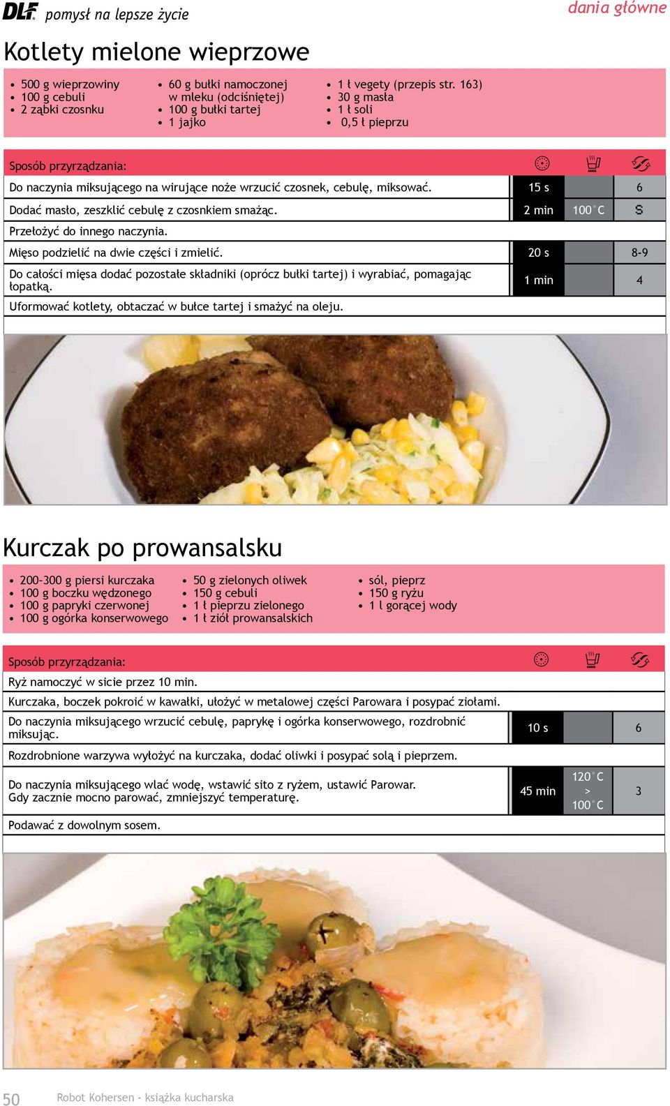 2 min 100 C Mięso podzielić na dwie części i zmielić. 20 s 8-9 Do całości mięsa dodać pozostałe składniki (oprócz bułki tartej) i wyrabiać, pomagając łopatką.