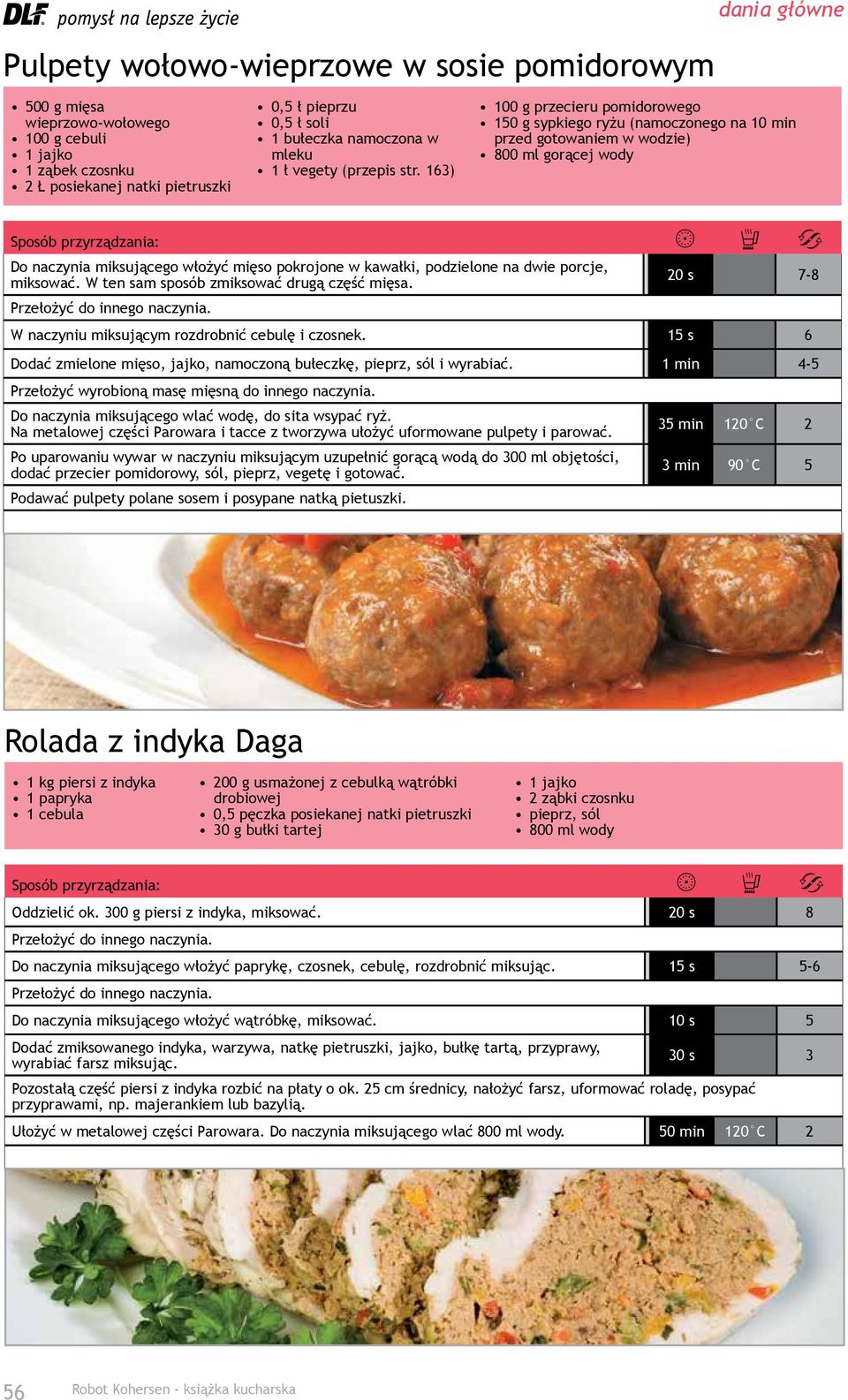 163) 100 g przecieru pomidorowego 150 g sypkiego ryżu (namoczonego na 10 min przed gotowaniem w wodzie) 800 ml gorącej wody Do naczynia miksującego włożyć mięso pokrojone w kawałki, podzielone na