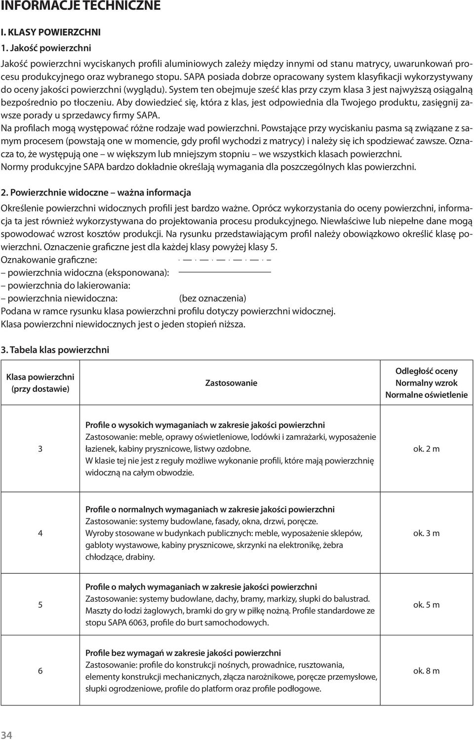 SAPA posiada dobrze opracowany system klasyfikacji wykorzystywany do oceny jakości powierzchni (wyglądu).