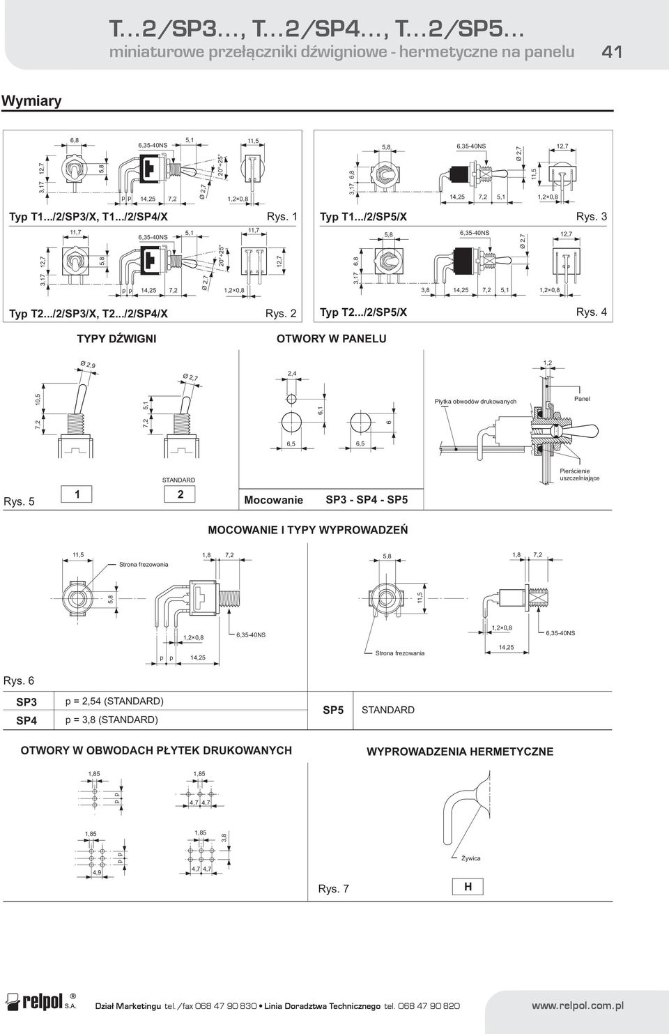 OTWORY W PANELU Ø 2,9 1,2 2, 10,5 6,1 P³ytka obwodów drukowanych Panel 6 6,5 6,5 Pierœcienie uszczelniaj¹ce Rys.