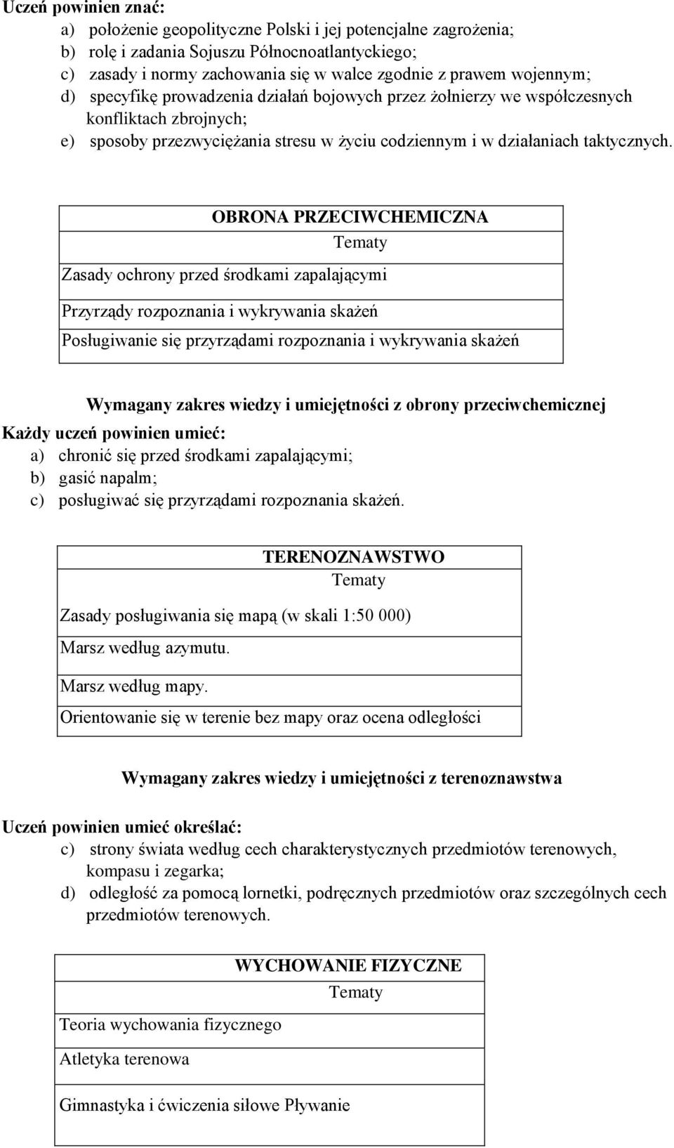 OBRONA PRZECIWCHEMICZNA Zasady ochrony przed środkami zapalającymi Przyrządy rozpoznania i wykrywania skażeń Posługiwanie się przyrządami rozpoznania i wykrywania skażeń Wymagany zakres wiedzy i