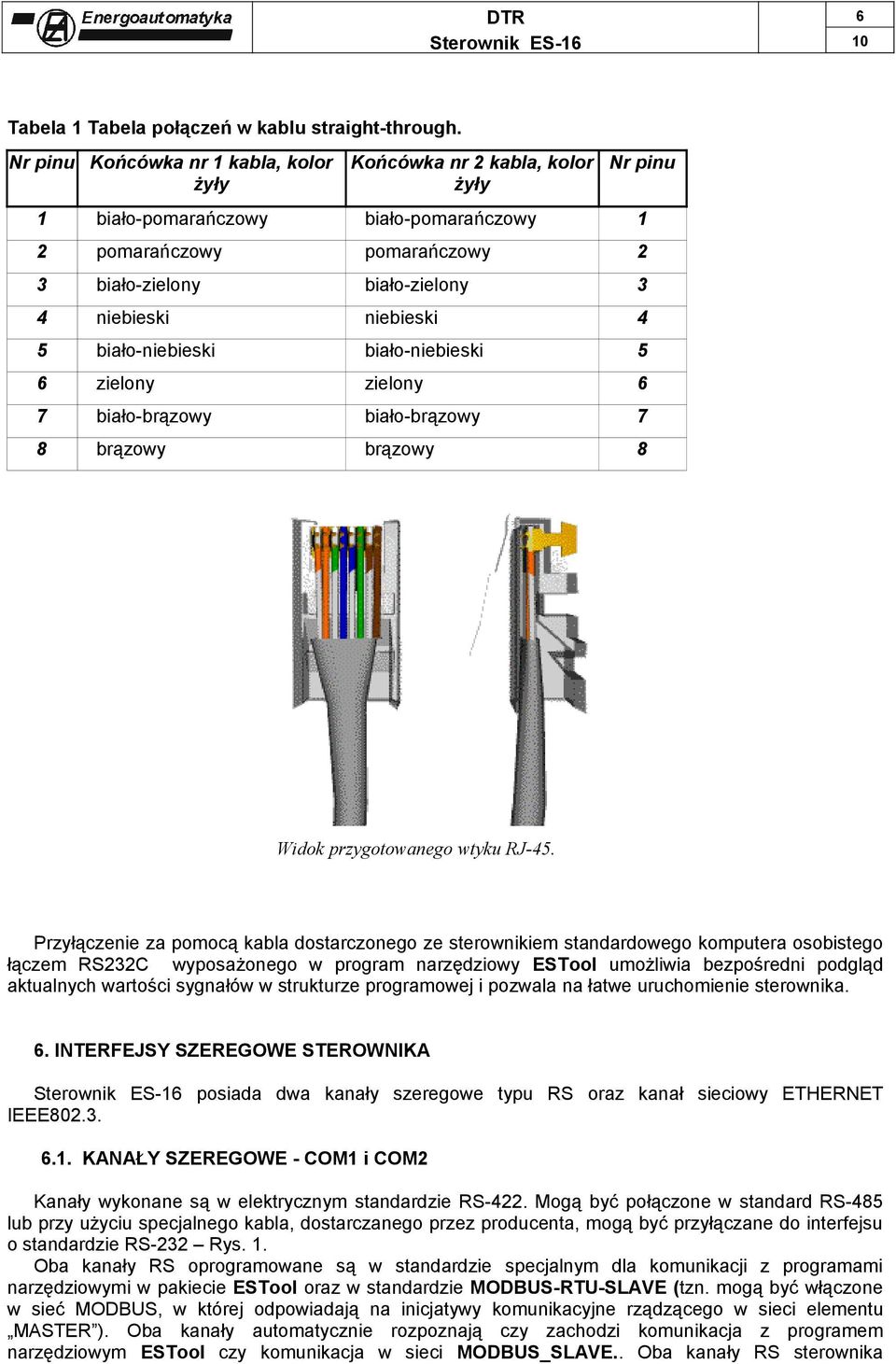 niebieski 4 5 biało-niebieski biało-niebieski 5 6 zielony zielony 6 7 biało-brązowy biało-brązowy 7 8 brązowy brązowy 8 Widok przygotowanego wtyku RJ-45.