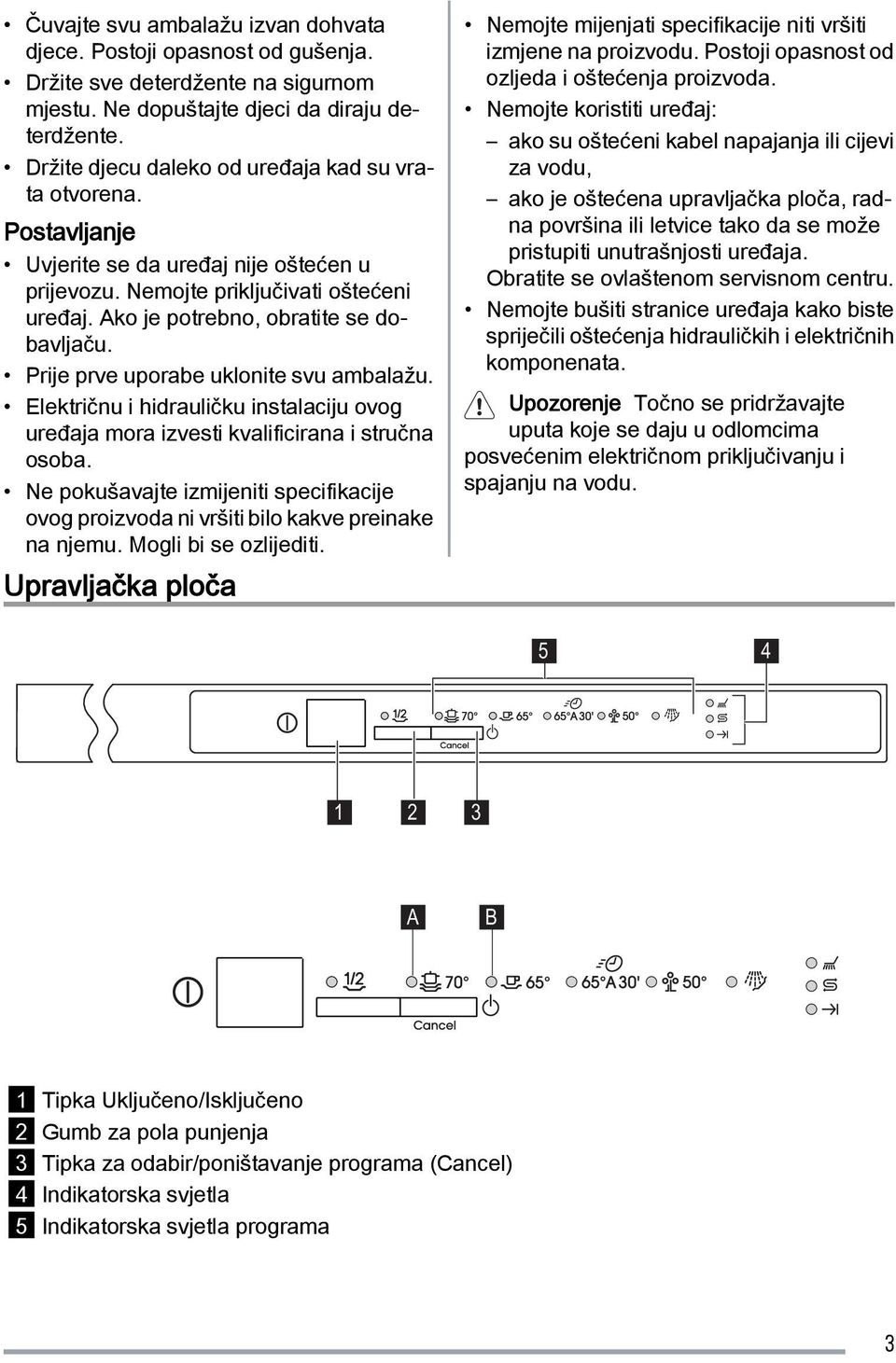 Prije prve uporabe uklonite svu ambalažu. Električnu i hidrauličku instalaciju ovog uređaja mora izvesti kvalificirana i stručna osoba.