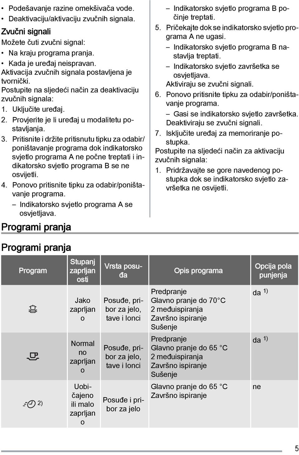 Pritisnite i držite pritisnutu tipku za odabir/ poništavanje programa dok indikatorsko svjetlo programa A ne počne treptati i indikatorsko svjetlo programa B se ne osvijetli. 4.