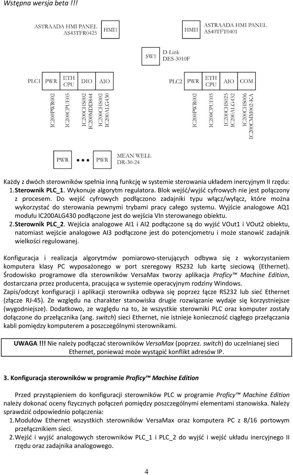 Wyjście analogowe AQ1 modułu IC200ALG430 podłączone jest do wejścia VIn sterowanego obiektu. 2. Sterownik PLC_2.