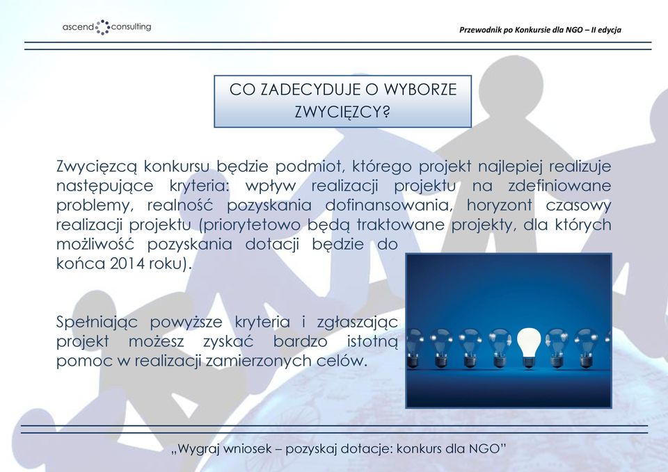 na zdefiniowane problemy, realność pozyskania dofinansowania, horyzont czasowy realizacji projektu (priorytetowo będą