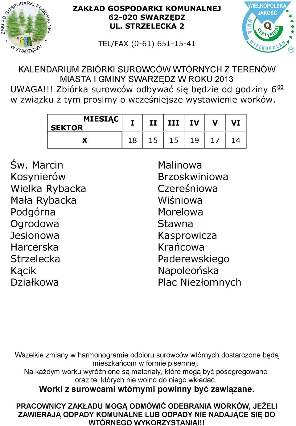 Jesionowa Harcerska Strzelecka Kącik Działkowa Malinowa