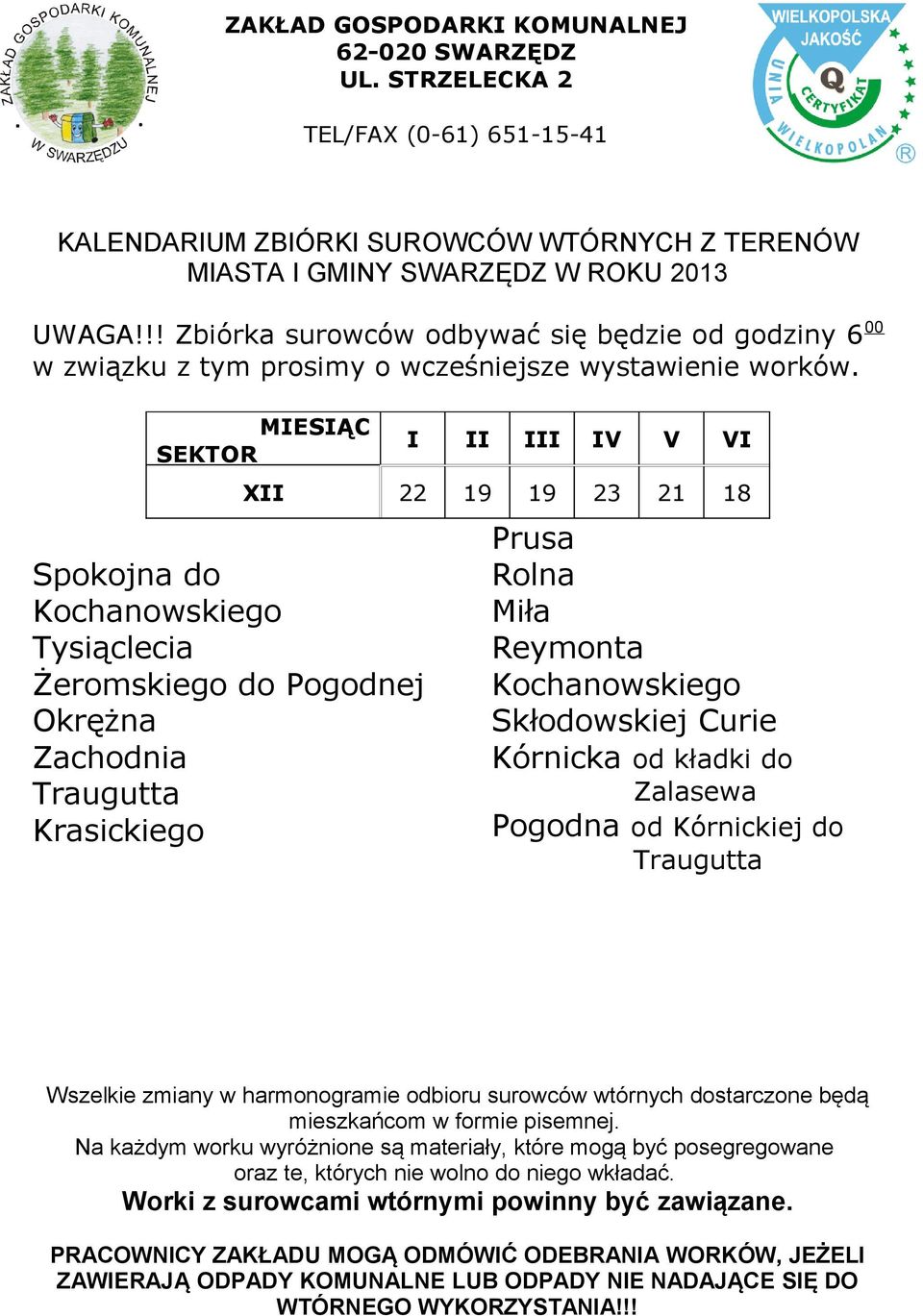 Prusa Rolna Miła Reymonta Kochanowskiego Skłodowskiej Curie