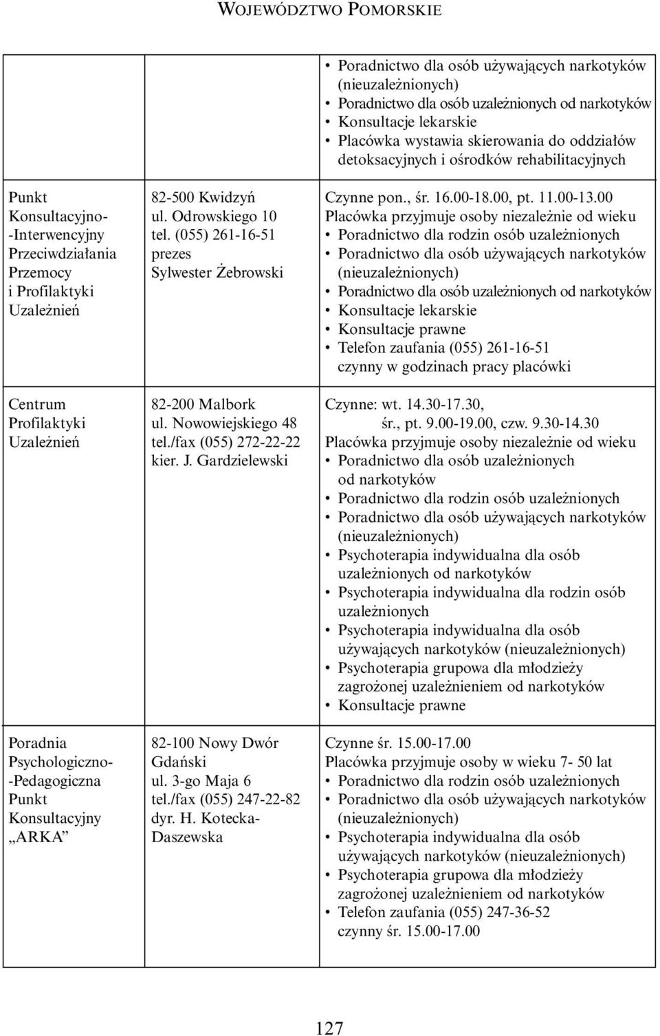 Gardzielewski 82-100 Nowy Dwór Gdaƒski ul. 3-go Maja 6 tel./fax (055) 247-22-82 dyr. H. Kotecka- Daszewska Czynne pon., Êr. 16.00-18.00, pt. 11.00-13.