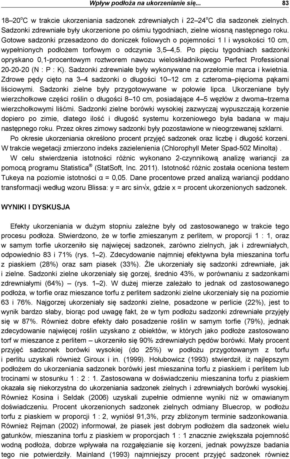 Po pięiu tygonih szonki opryskno 0,1-proentowym roztworem nwozu wieloskłnikowego Perfet Professionl 20-20-20 (N : P : K). Szonki zrewniłe yły wykonywne n przełomie mr i kwietni.