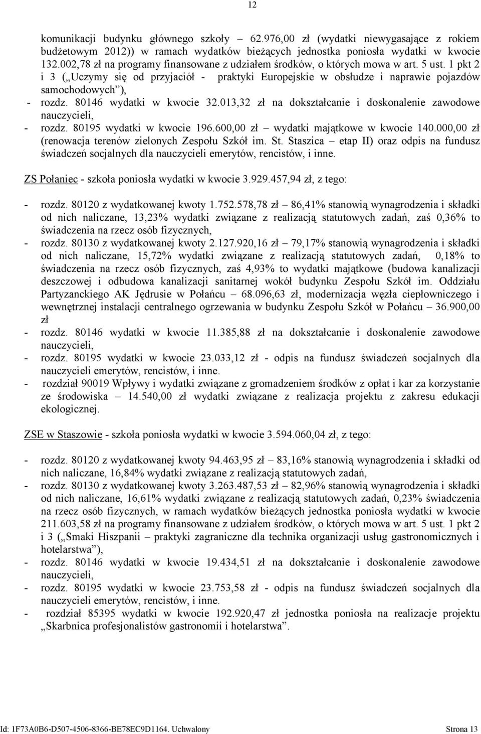 1 pkt 2 i 3 ( Uczymy się od przyjaciół - praktyki Europejskie w obsłudze i naprawie pojazdów samochodowych ), - rozdz. 80146 wydatki w kwocie 32.