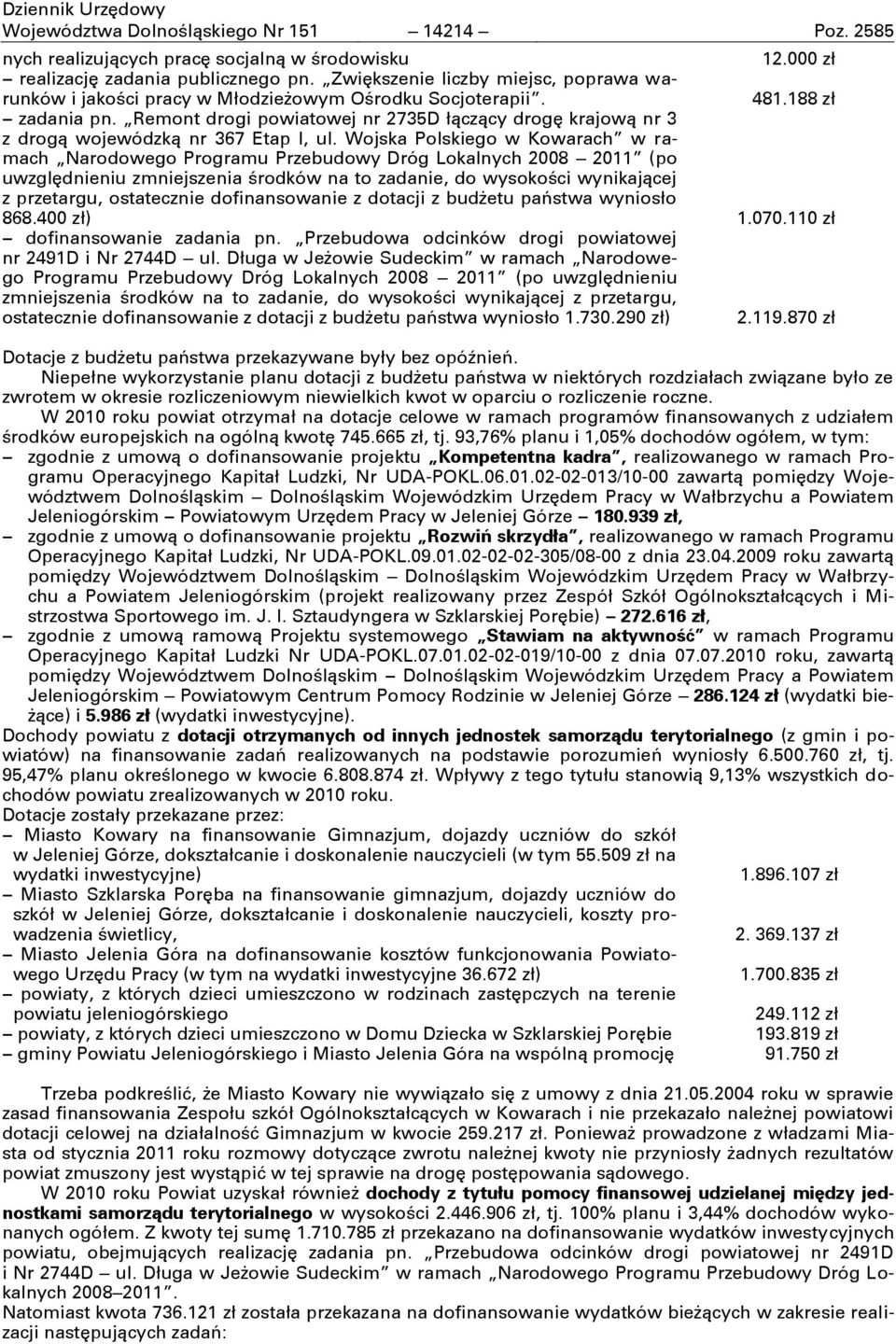 Remont drogi powiatowej nr 2735D łņczņcy drogę krajowņ nr 3 z drogņ wojewódzkņ nr 367 Etap I, ul.