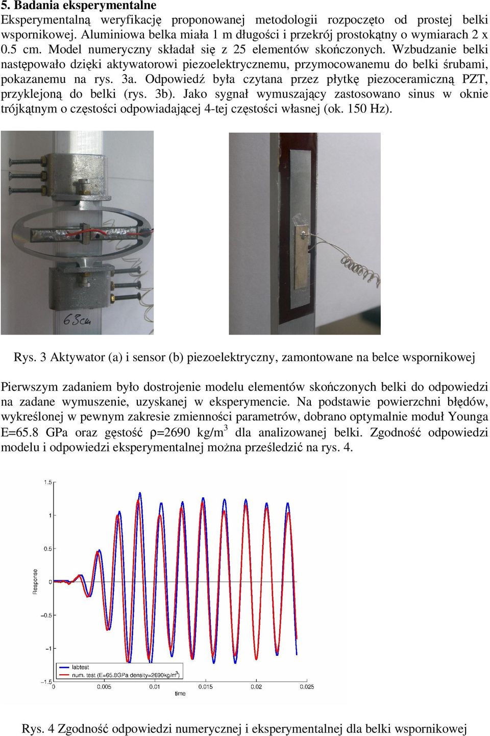 Odpowiedź była czytana przez płytkę piezoceramiczną PZT, przyklejoną do belki (rys. 3b).