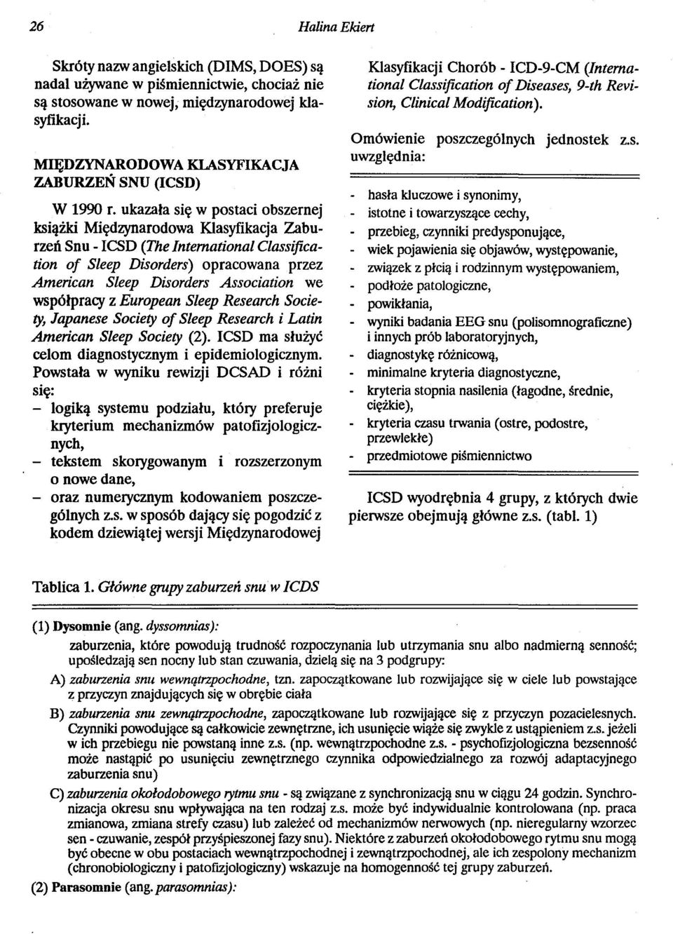 ukazała się w postaci obszernej książki Międzynarodowa Klasyfikacja Zaburzeń Snu - ICSD (The International Classijication ot Sleep Disorders) opracowana przez American Sleep Disorders Association we