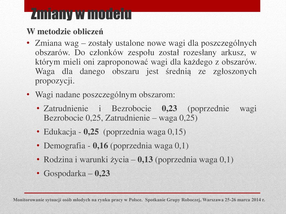 Waga dla danego obszaru jest średnią ze zgłoszonych propozycji.