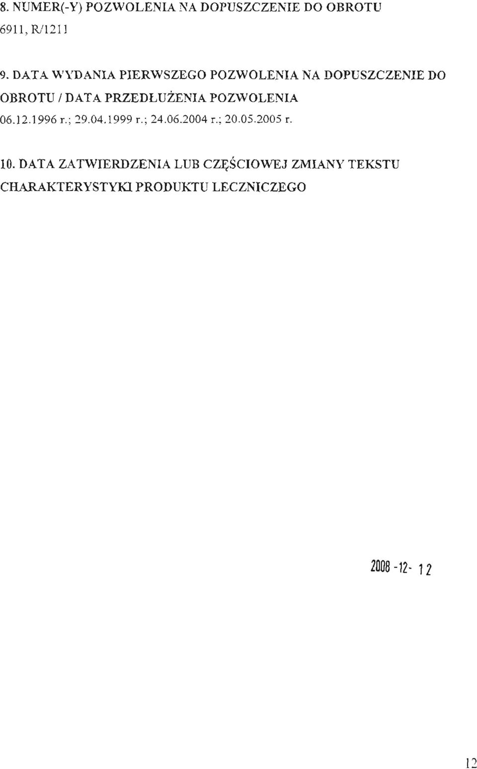 PRZEDLUZENIA POZWOLENIA 06.12.1996 r.; 29.04.1999 r.; 24.06.2004 r.; 20.05.