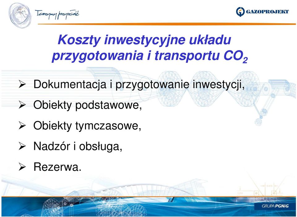 przygotowanie inwestycji, Obiekty