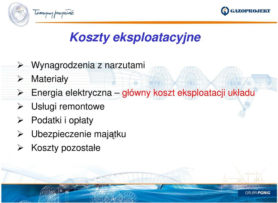 główny koszt eksploatacji układu Usługi