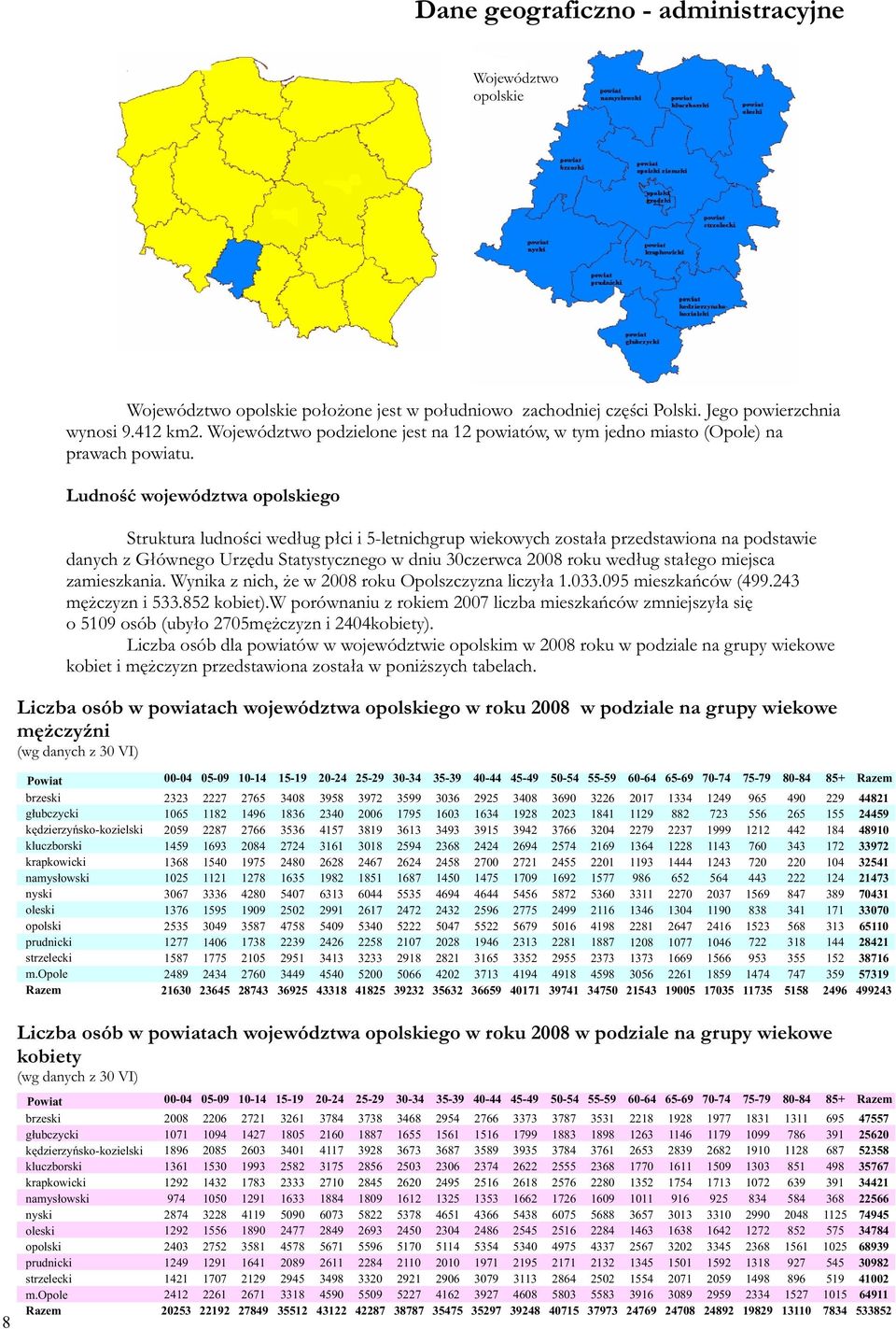 Ludnoœæ województwa opolskiego Struktura ludnoœci wed³ug p³ci i -letnichgrup wiekowych zosta³a przedstawiona na podstawie danych z G³ównego Urzêdu Statystycznego w dniu czerwca roku wed³ug sta³ego