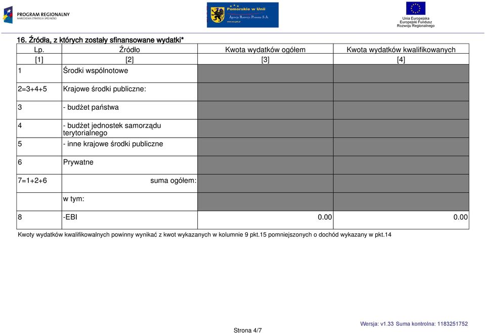 środki publiczne: 3 - budżet państwa 4 - budżet jednostek samorządu terytorialnego 5 - inne krajowe środki publiczne