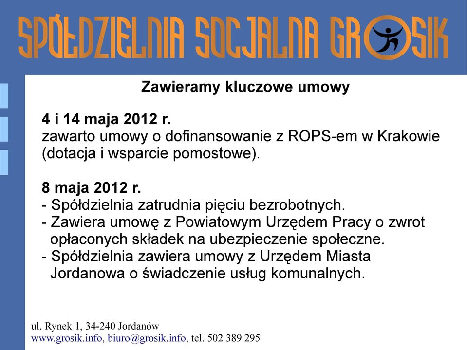 8 maja 2012 r. - Spółdzielnia zatrudnia pięciu bezrobotnych.