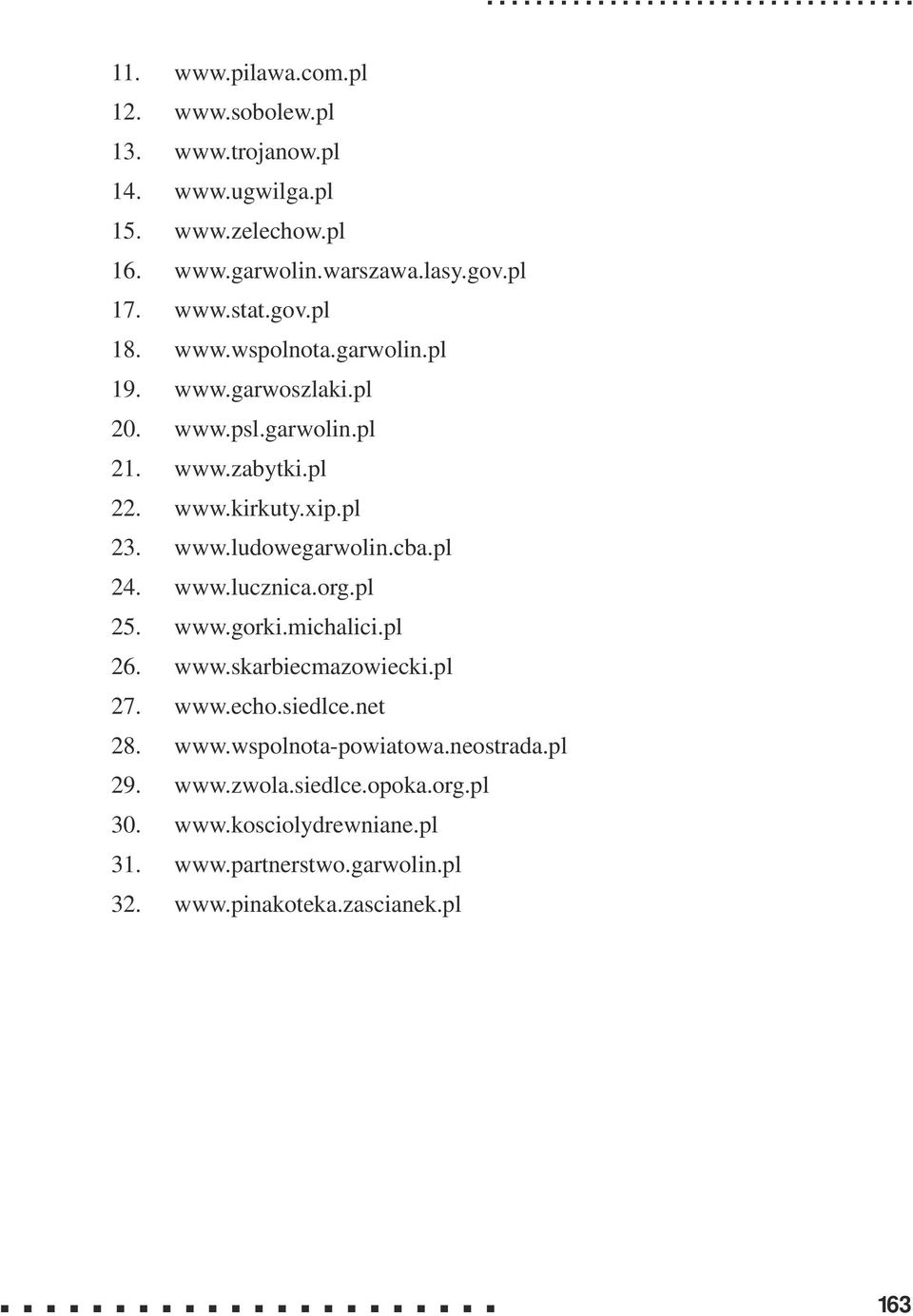 pl 23. www.ludowegarwolin.cba.pl 24. www.lucznica.org.pl 25. www.gorki.michalici.pl 26. www.skarbiecmazowiecki.pl 27. www.echo.siedlce.net 28. www.wspolnota-powiatowa.