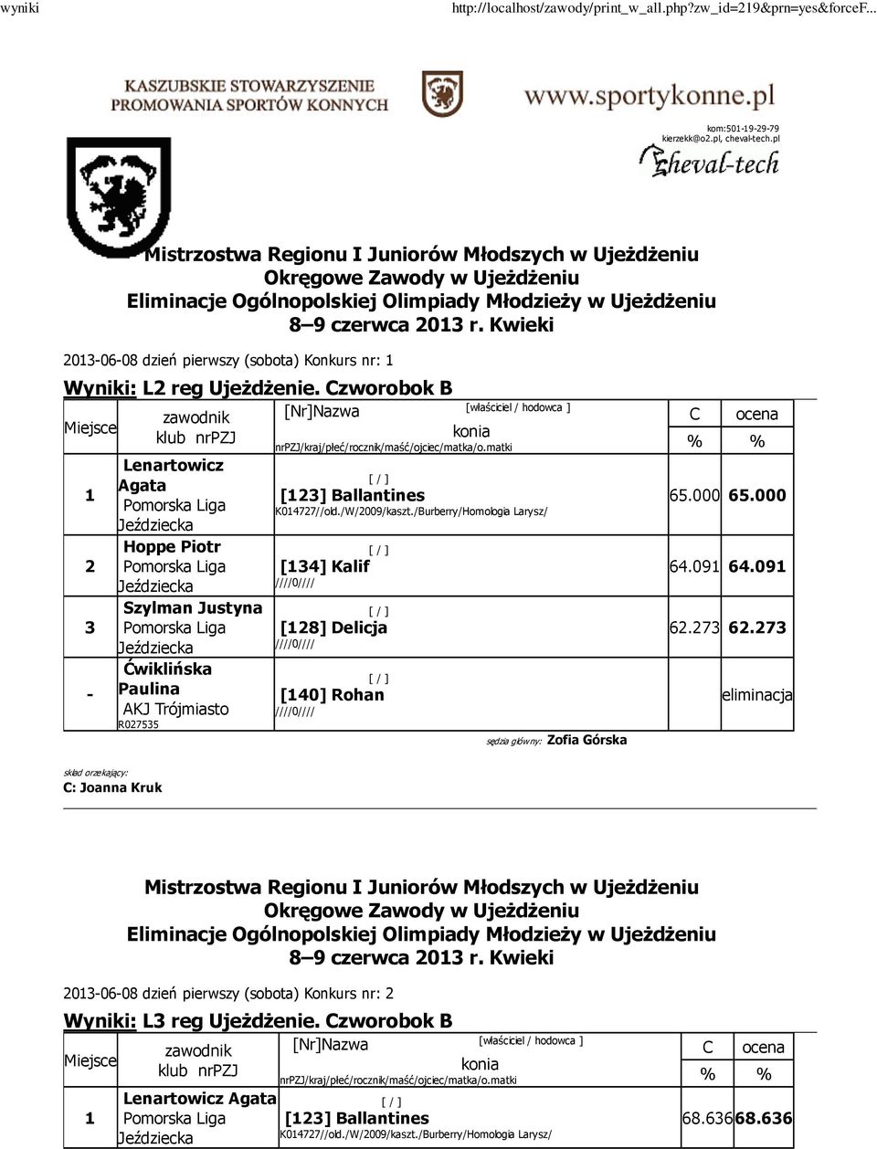 Czworobok B zawodnik [Nr]Nazwa 3 Lenartowicz Agata Hoppe Piotr Szylman Justyna Ćwiklińska Paulina R07535 konia [3] Ballantines K0477//old./W/009/kaszt.