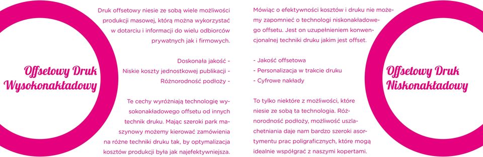 Offsetowy Druk Wysokonakładowy Doskonała jakość - Niskie koszty jednostkowej publikacji - Różnorodność podłoży - - Jakość offsetowa - Personalizacja w trakcie druku - Cyfrowe nakłady Offsetowy Druk