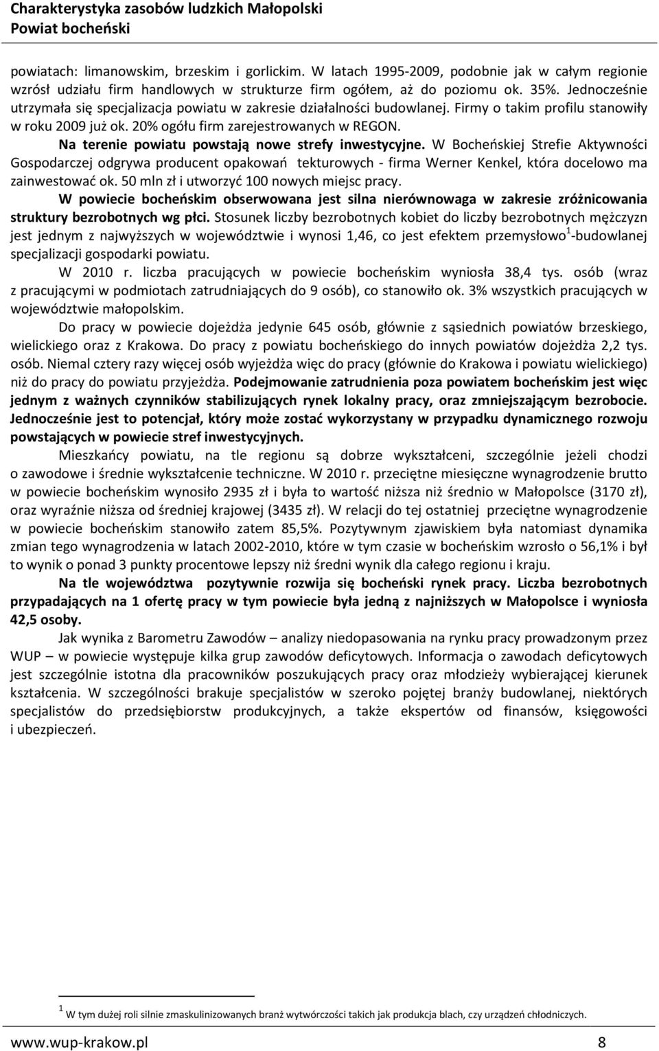 Na terenie powiatu powstają nowe strefy inwestycyjne. W Bocheńskiej Strefie Aktywności Gospodarczej odgrywa producent opakowań tekturowych - firma Werner Kenkel, która docelowo ma zainwestować ok.