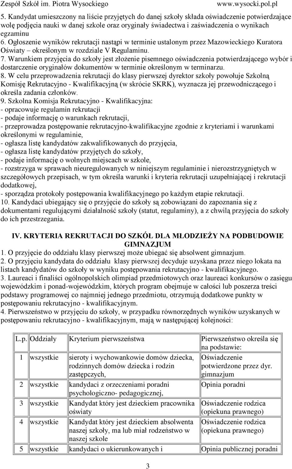 Warunkiem przyjęcia do szkoły jest złożenie pisemnego oświadczenia potwierdzającego wybór i dostarczenie oryginałów dokumentów w terminie określonym w terminarzu. 8.