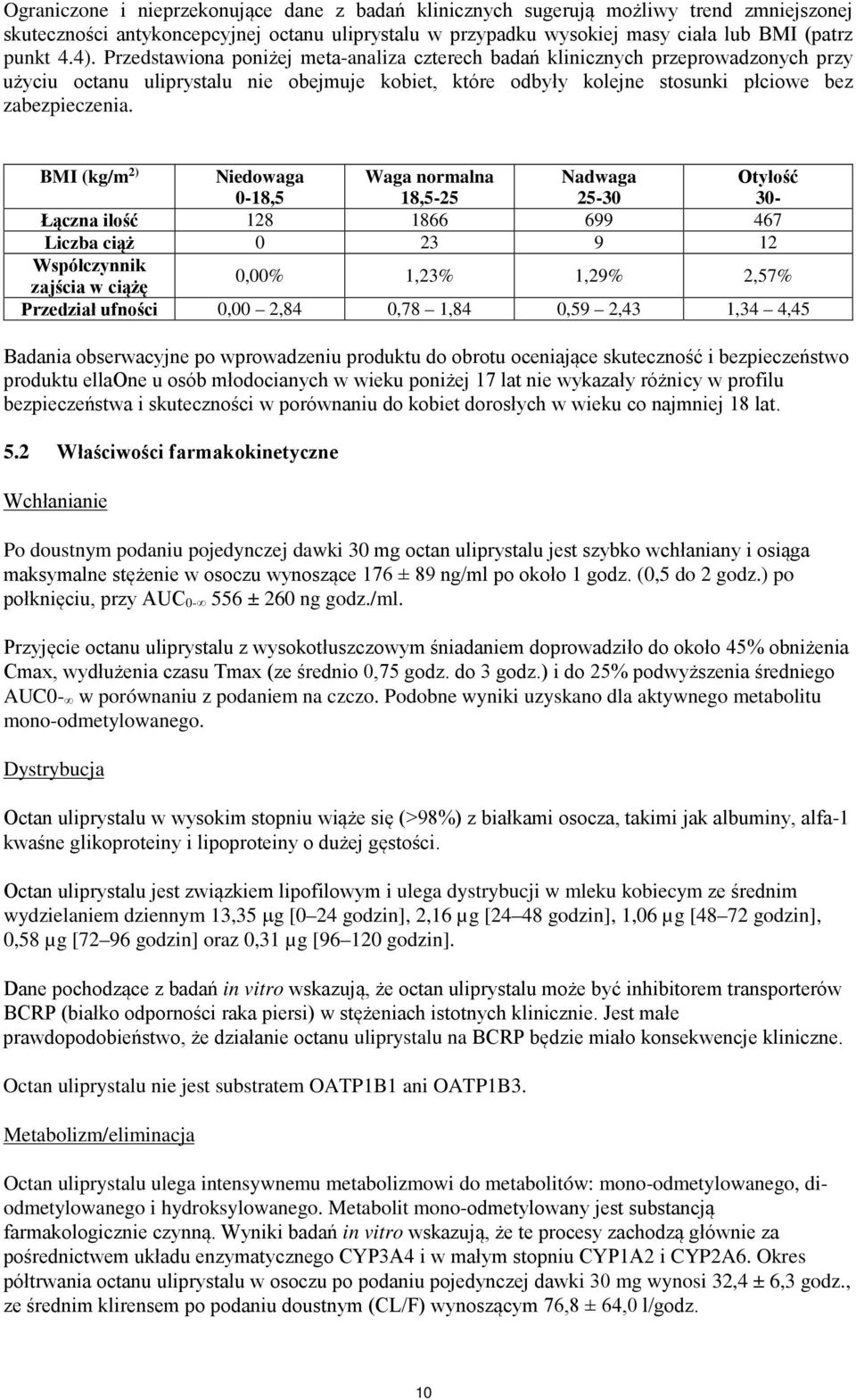 BMI (kg/m 2) Niedowaga 0-18,5 Waga normalna 18,5-25 Nadwaga 25-30 Otyłość 30- Łączna ilość 128 1866 699 467 Liczba ciąż 0 23 9 12 Współczynnik zajścia w ciążę 0,00% 1,23% 1,29% 2,57% Przedział