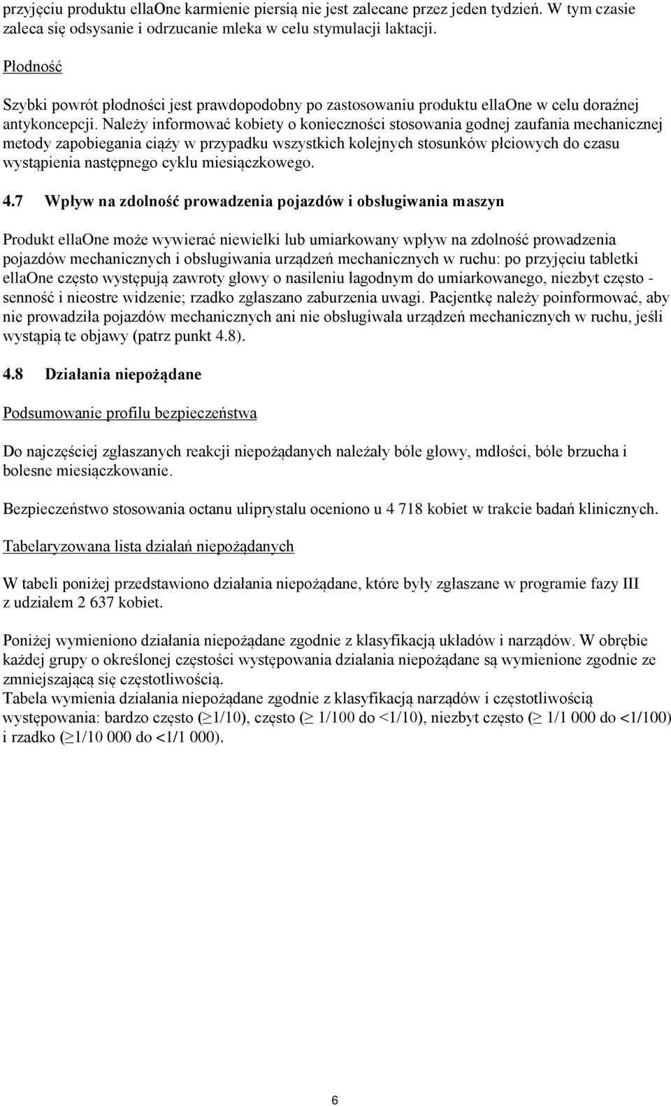 Należy informować kobiety o konieczności stosowania godnej zaufania mechanicznej metody zapobiegania ciąży w przypadku wszystkich kolejnych stosunków płciowych do czasu wystąpienia następnego cyklu