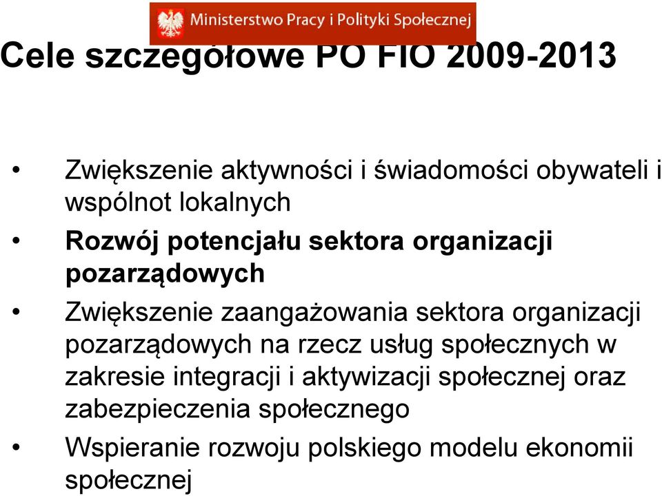 sektora organizacji pozarządowych na rzecz usług społecznych w zakresie integracji i