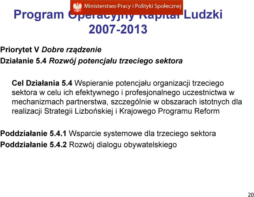 4 Wspieranie potencjału organizacji trzeciego sektora w celu ich efektywnego i profesjonalnego uczestnictwa w