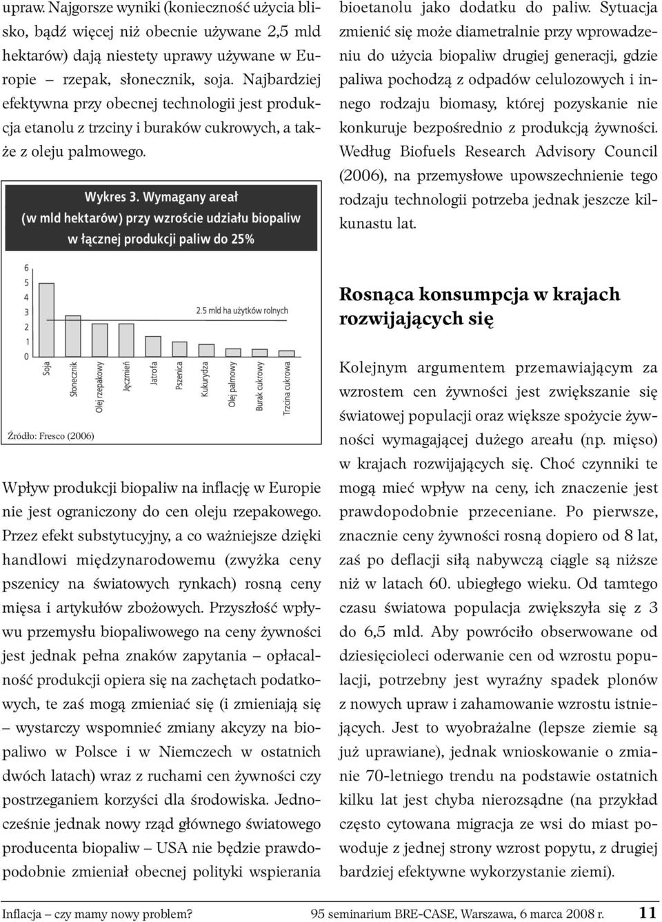 Wymagany areał (w mld hektarów) przy wzroście udziału biopaliw w łącznej produkcji paliw do 25% bioetanolu jako dodatku do paliw.