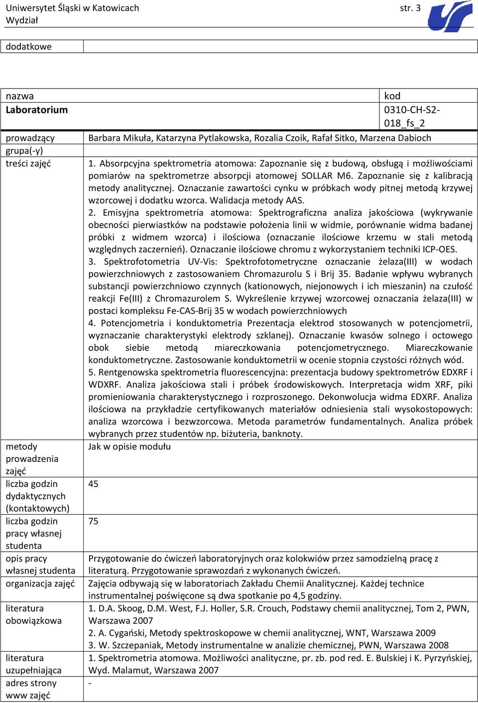 strony www zajęć 0310CHS2 018_fs_2 1. Absorpcyjna spektrometria atomowa: Zapoznanie się z budową, obsługą i możliwościami pomiarów na spektrometrze absorpcji atomowej SOLLAR M6.