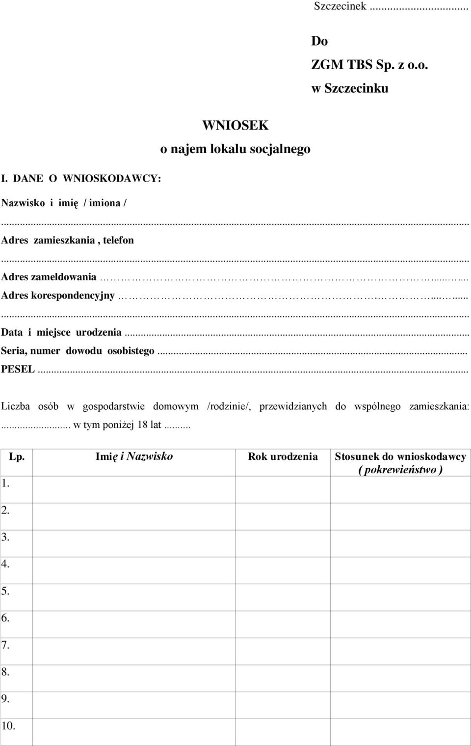 ...... Data i miejsce urodzenia... Seria, numer dowodu osobistego... PESEL.